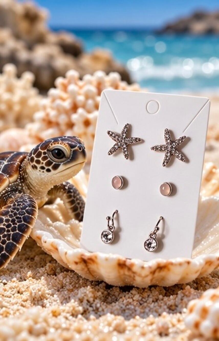 Silver Tone Coastal Earring Set 3 Pairs